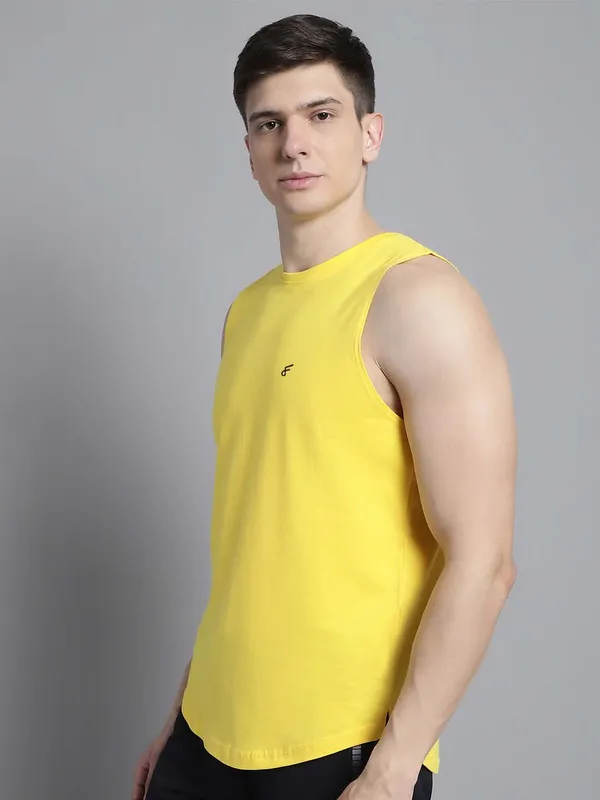 Yellow_Cotton_Round_Neck_Gym_Vest_For_Men