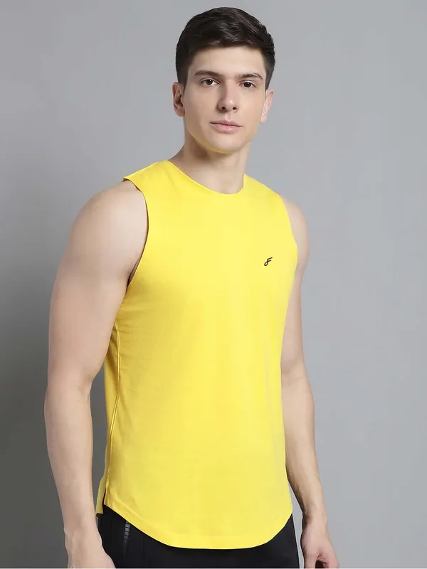 Yellow_Cotton_Round_Neck_Gym_Vest_For_Men