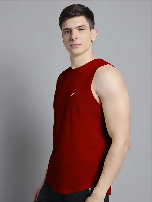 Maroon_Cotton_Round_Neck_Gym_Vest_For_Men