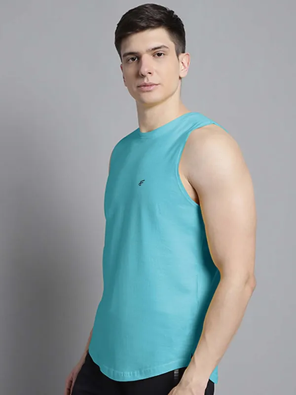 Turquoise_Blue_Cotton_Round_Neck_Gym_Vest_For_Men