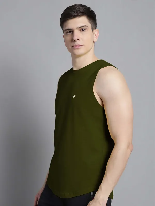 Olive_Green_Cotton_Round_Neck_Gym_Vest_For_Men