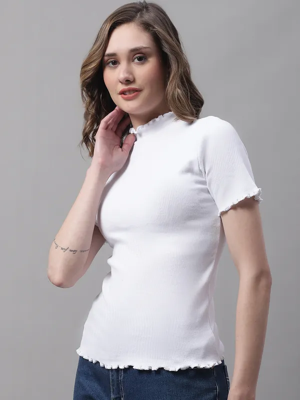 White_Cotton_Rib_Turtle_Neck_Regular_Top_For_Women
