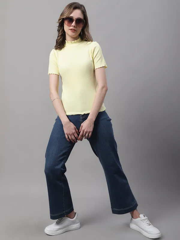 Yellow_Cotton_Rib_Turtle_Neck_Regular_Top_For_Women