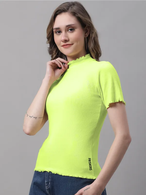 Parrot_Green_Cotton_Rib_Turtle_Neck_Regular_Top_For_Women
