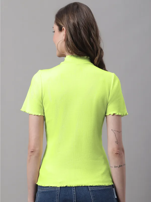 Parrot_Green_Cotton_Rib_Turtle_Neck_Regular_Top_For_Women