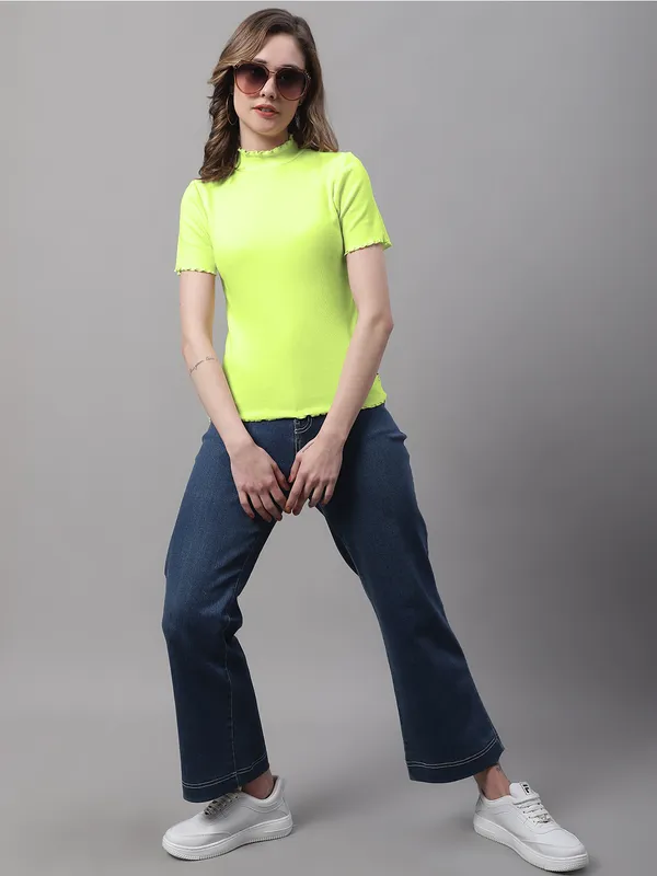 Parrot_Green_Cotton_Rib_Turtle_Neck_Regular_Top_For_Women