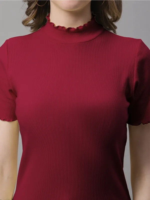 Maroon_Cotton_Rib_Turtle_Neck_Regular_Top_For_Women