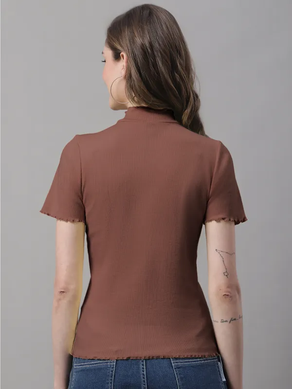 Brown_Cotton_Rib_Turtle_Neck_Regular_Top_For_Women