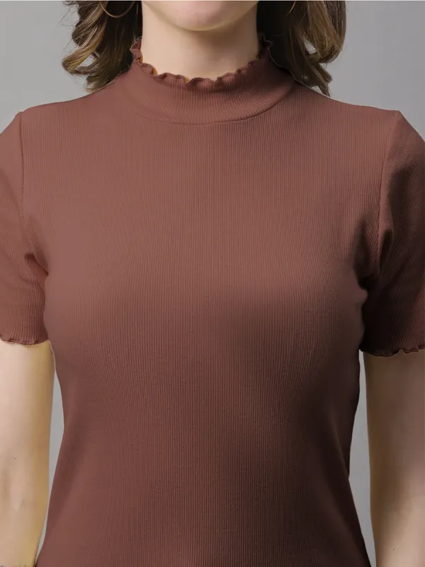Brown_Cotton_Rib_Turtle_Neck_Regular_Top_For_Women