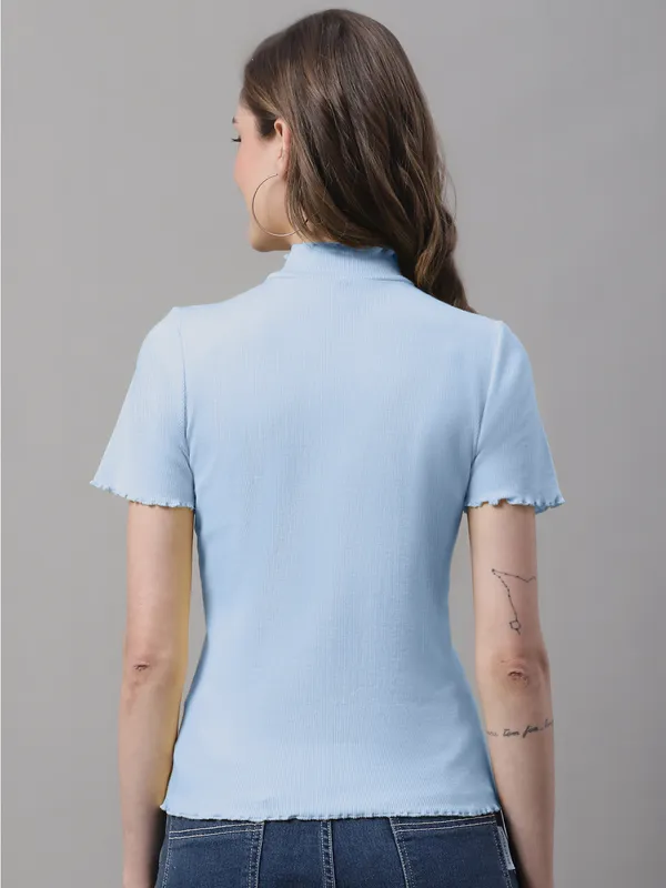 Turquoise_Cotton_Rib_Turtle_Neck_Regular_Top_For_Women