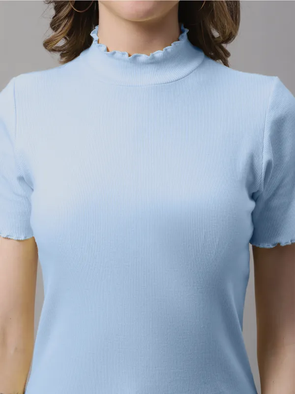 Turquoise_Cotton_Rib_Turtle_Neck_Regular_Top_For_Women