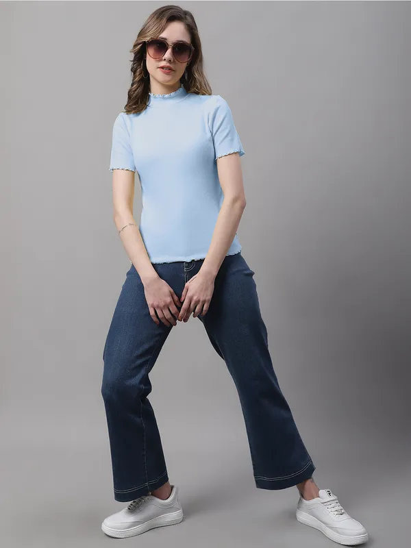Turquoise_Cotton_Rib_Turtle_Neck_Regular_Top_For_Women