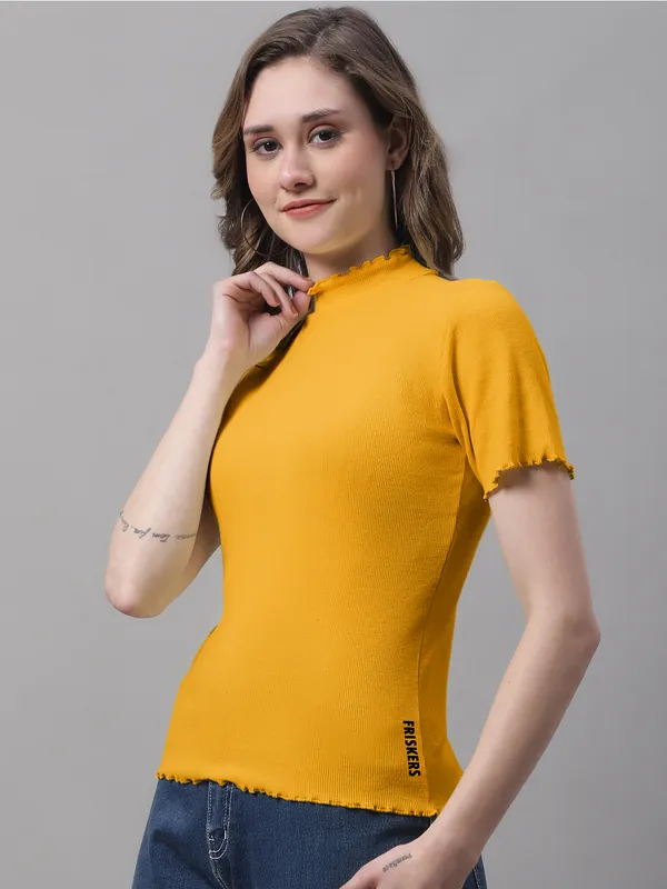 Gold_Cotton_Rib_Turtle_Neck_Regular_Top_For_Women