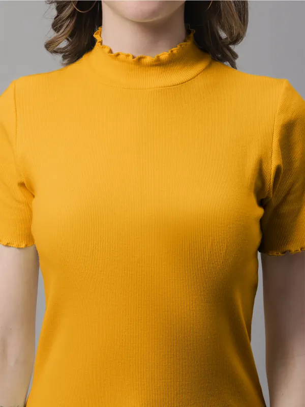 Gold_Cotton_Rib_Turtle_Neck_Regular_Top_For_Women