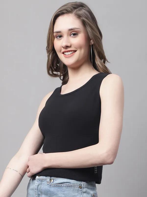 Black_Cotton_Rib_Round_Neck_Crop_Top_For_Women