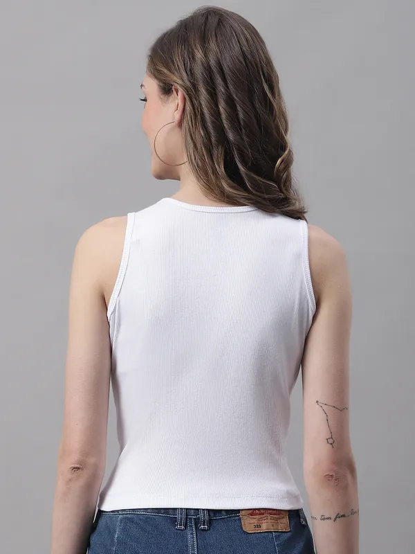 White_Cotton_Rib_Round_Neck_Crop_Top_For_Women