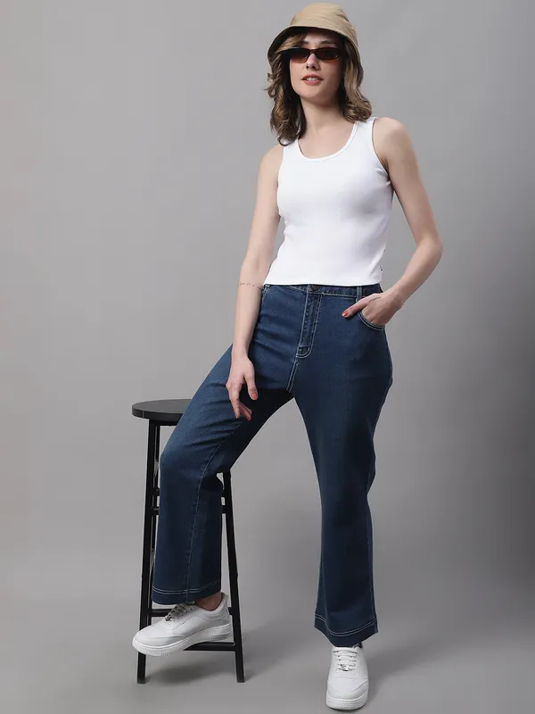 White_Cotton_Rib_Round_Neck_Crop_Top_For_Women