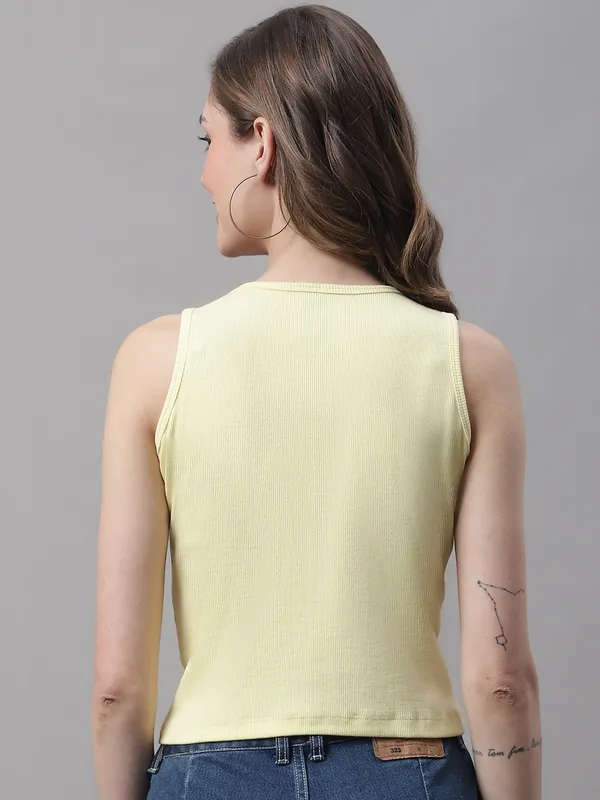 Yellow_Cotton_Rib_Round_Neck_Crop_Top_For_Women