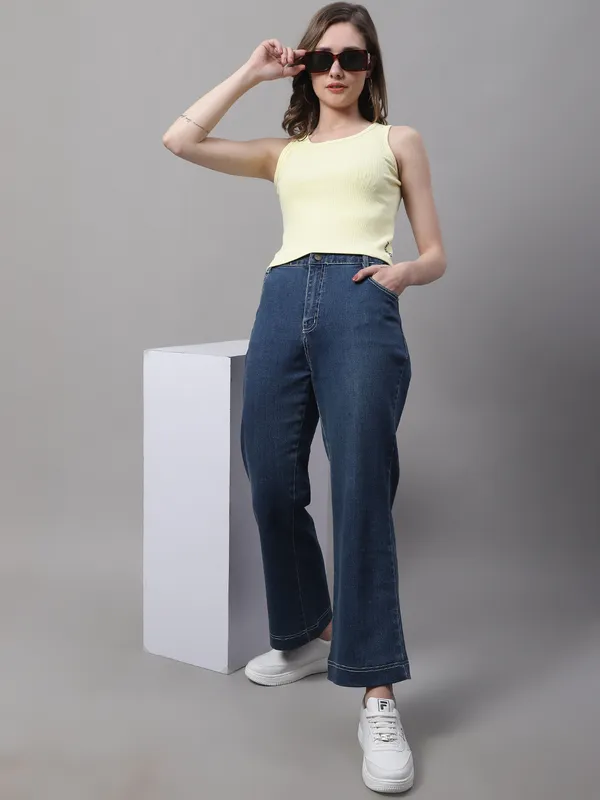 Yellow_Cotton_Rib_Round_Neck_Crop_Top_For_Women