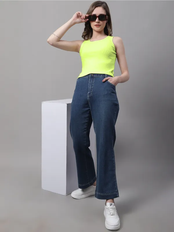 Parrot_Green_Cotton_Rib_Round_Neck_Crop_Top_For_Women