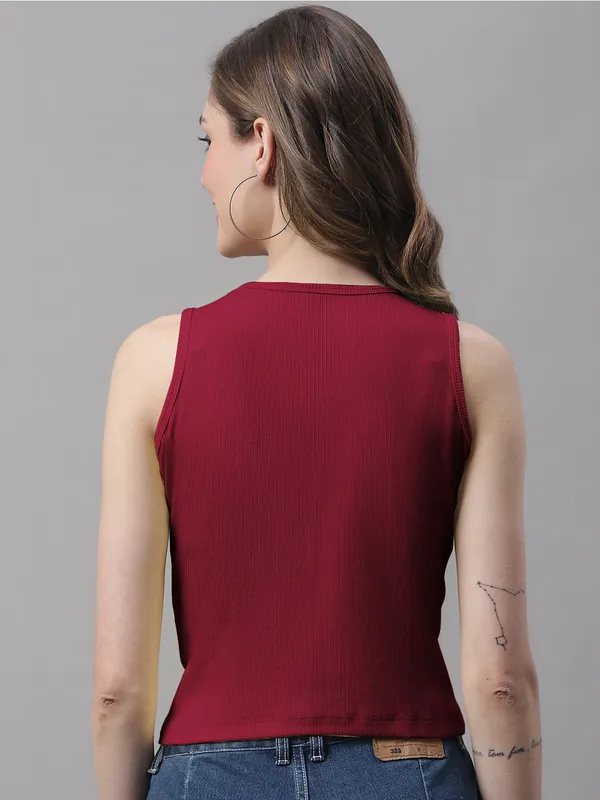 Maroon_Cotton_Rib_Round_Neck_Crop_Top_For_Women