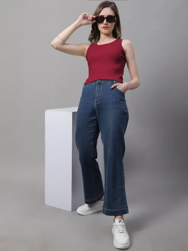 Maroon_Cotton_Rib_Round_Neck_Crop_Top_For_Women