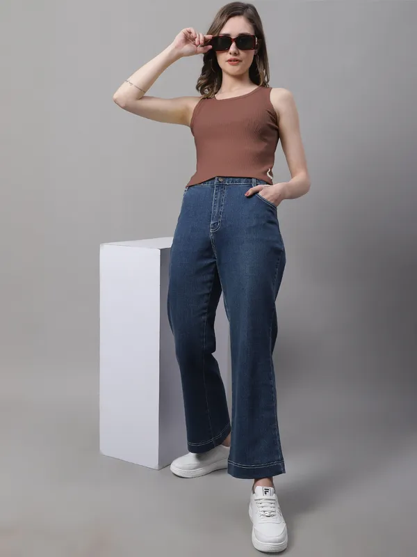 Brown_Cotton_Rib_Round_Neck_Crop_Top_For_Women