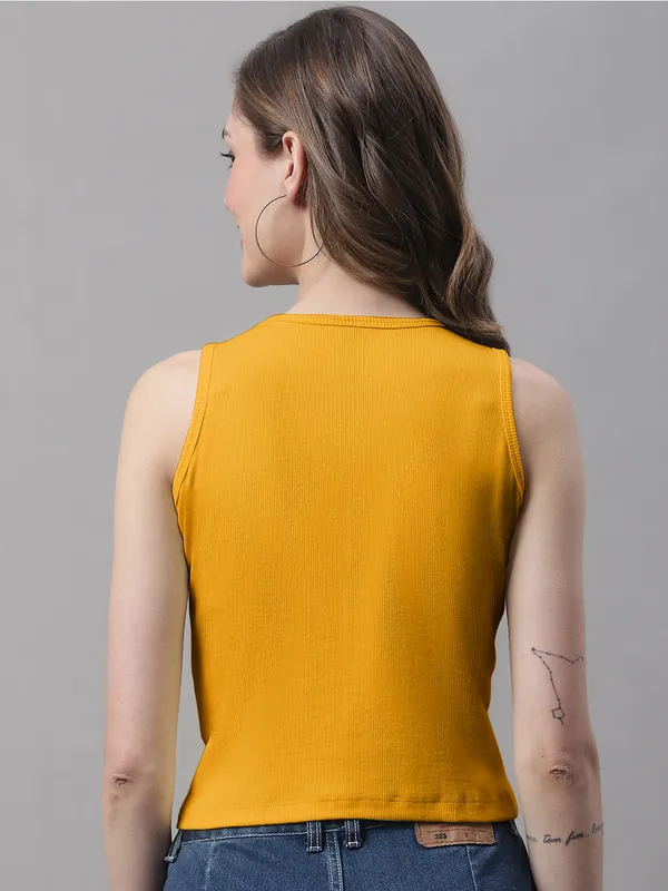 Gold_Cotton_Rib_Round_Neck_Crop_Top_For_Women