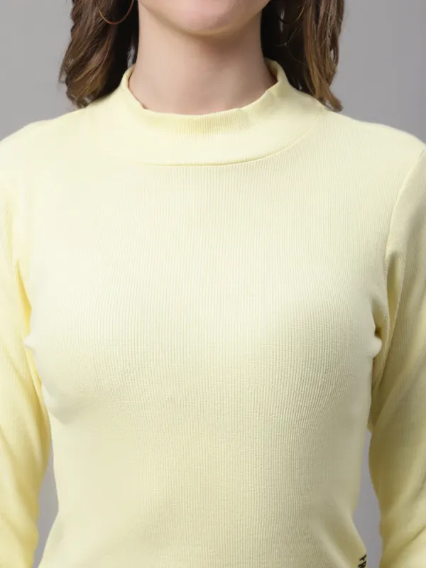 Yellow_Cotton_Rib_Turtle_Neck_Long_Sleeve_Crop_Top_For_Women