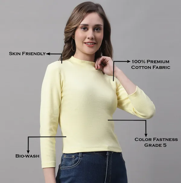 Yellow_Cotton_Rib_Turtle_Neck_Long_Sleeve_Crop_Top_For_Women