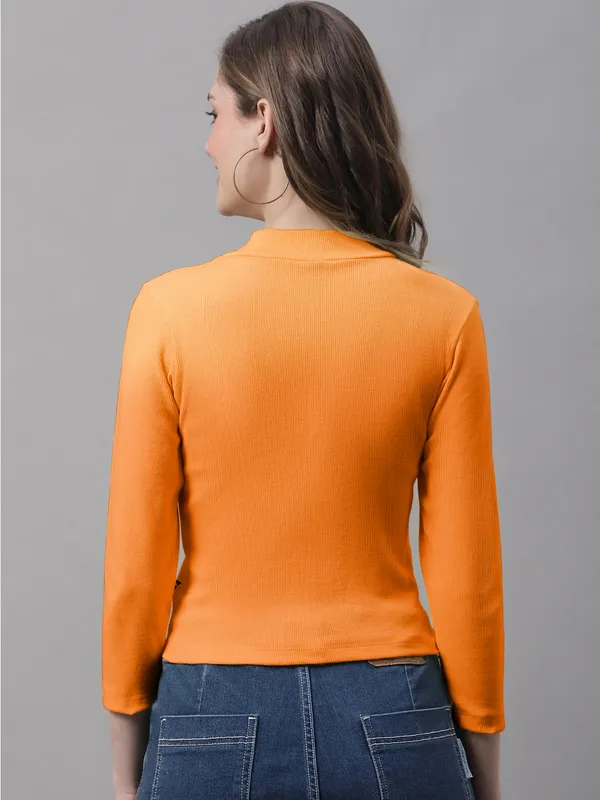 Orange_Cotton_Rib_Turtle_Neck_Long_Sleeve_Crop_Top_For_Women