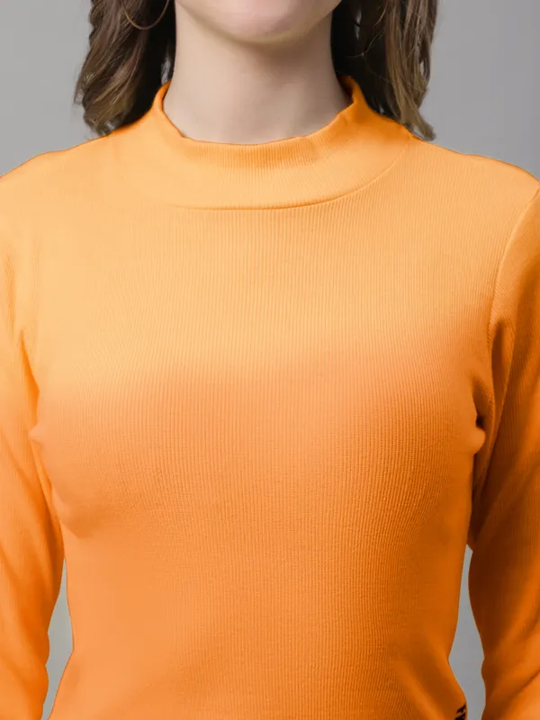 Orange_Cotton_Rib_Turtle_Neck_Long_Sleeve_Crop_Top_For_Women