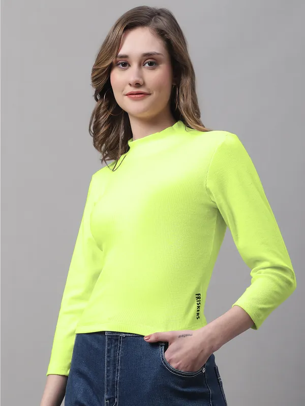 Parrot_Green_Cotton_Rib_Turtle_Neck_Long_Sleeve_Crop_Top_For_Women