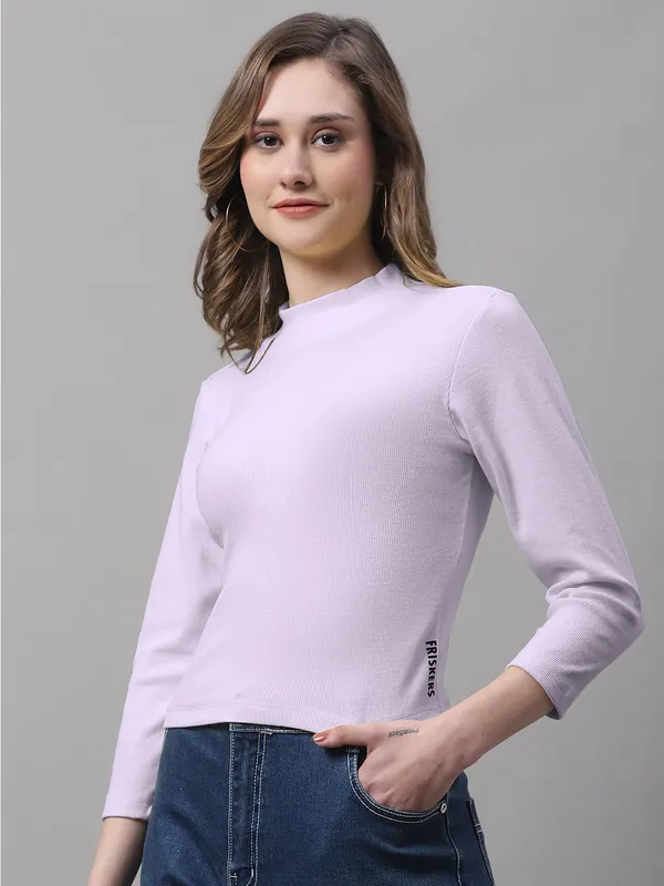 Purple_Cotton_Rib_Turtle_Neck_Long_Sleeve_Crop_Top_For_Women