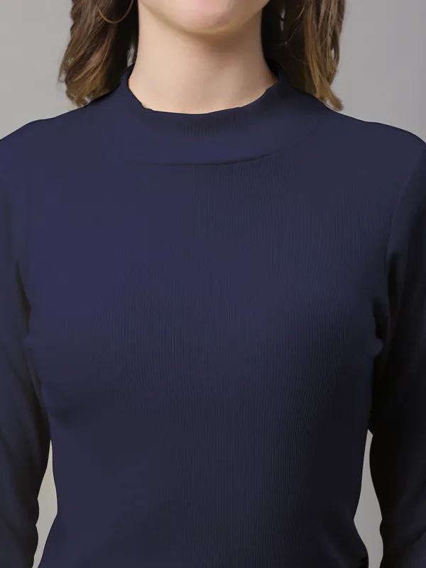 Navy_Cotton_Rib_Turtle_Neck_Long_Sleeve_Crop_Top_For_Women