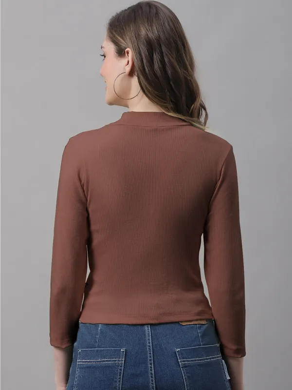 Orange_Cotton_Rib_Turtle_Neck_Long_Sleeve_Crop_Top_For_Women