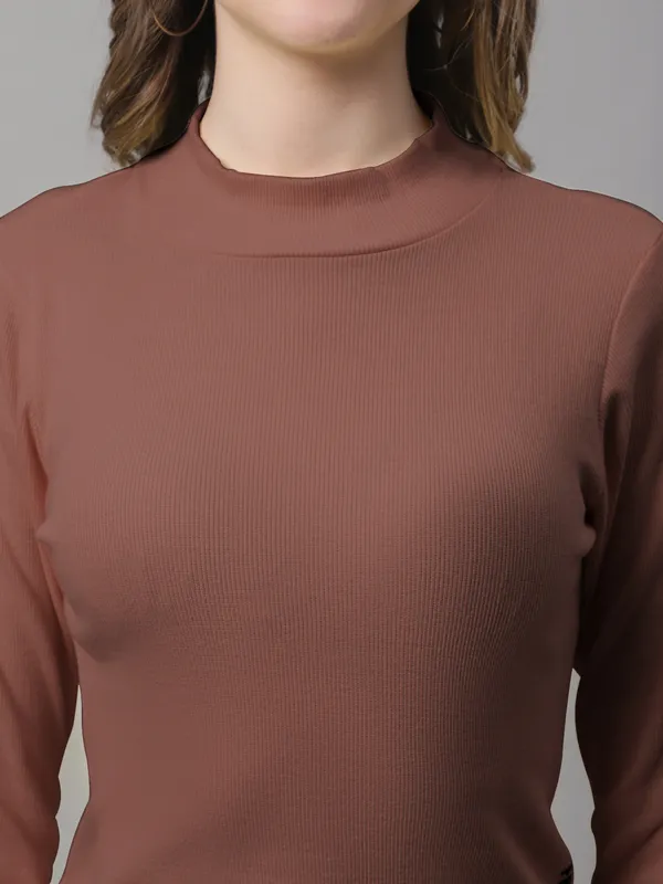 Orange_Cotton_Rib_Turtle_Neck_Long_Sleeve_Crop_Top_For_Women