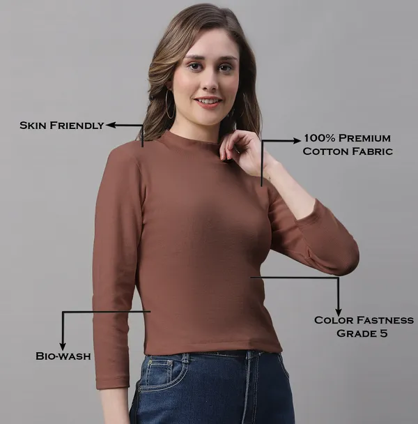 Orange_Cotton_Rib_Turtle_Neck_Long_Sleeve_Crop_Top_For_Women
