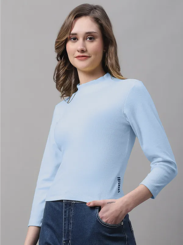Turquoise_Blue_Cotton_Rib_Turtle_Neck_Long_Sleeve_Crop_Top_For_Women