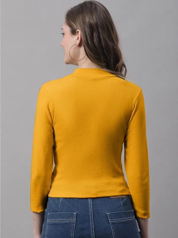 Gold_Cotton_Rib_Turtle_Neck_Long_Sleeve_Crop_Top_For_Women