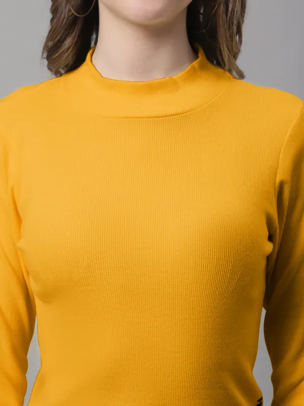 Gold_Cotton_Rib_Turtle_Neck_Long_Sleeve_Crop_Top_For_Women