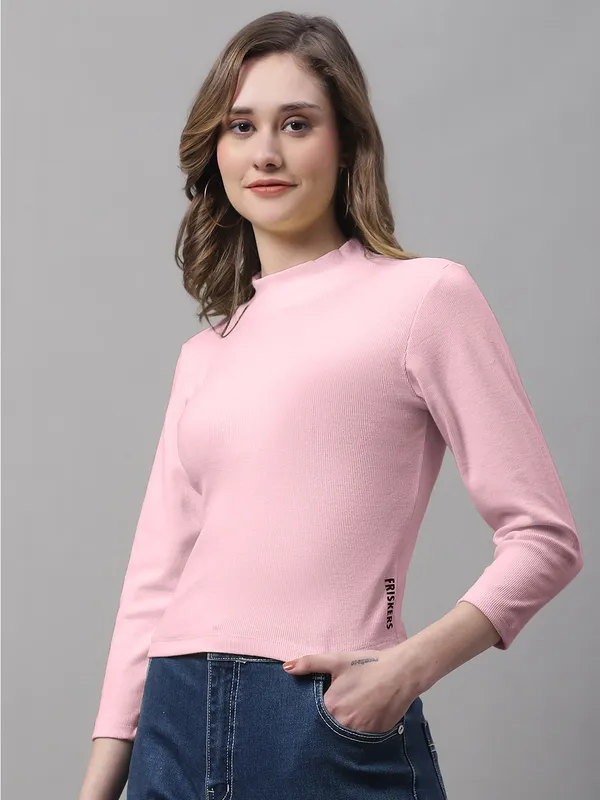 Coral_Cotton_Rib_Turtle_Neck_Long_Sleeve_Crop_Top_For_Women