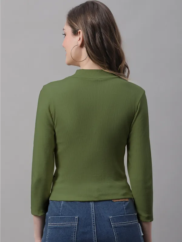 Olive_Cotton_Rib_Turtle_Neck_Long_Sleeve_Crop_Top_For_Women
