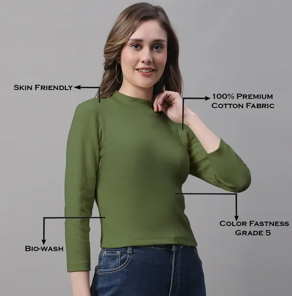 Olive_Cotton_Rib_Turtle_Neck_Long_Sleeve_Crop_Top_For_Women