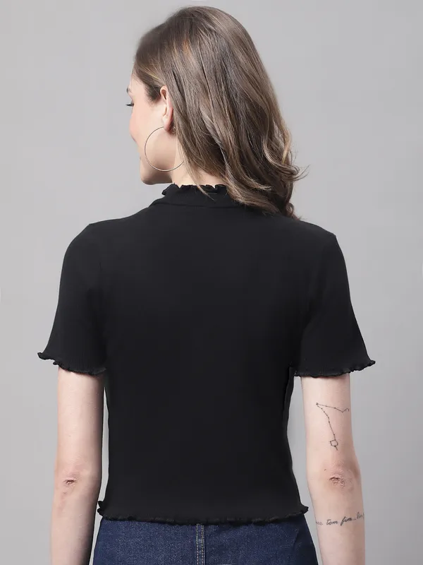 Black_Cotton_Rib_Turtle_Neck_Short_Sleeve_Crop_Top_For_Women