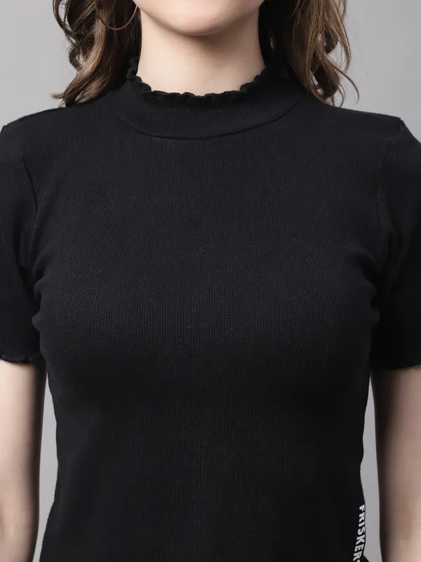 Black_Cotton_Rib_Turtle_Neck_Short_Sleeve_Crop_Top_For_Women