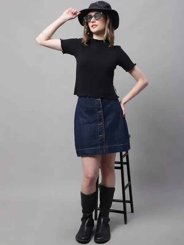 Black_Cotton_Rib_Turtle_Neck_Short_Sleeve_Crop_Top_For_Women