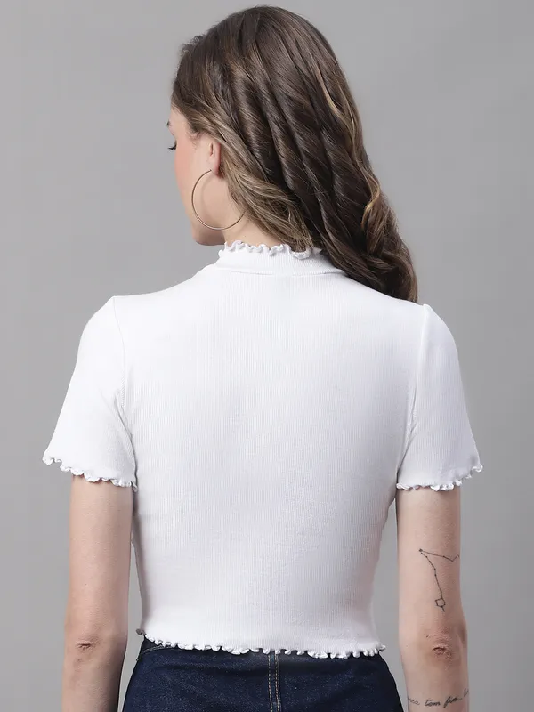 White_Cotton_Rib_Turtle_Neck_Short_Sleeve_Crop_Top_For_Women