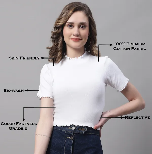 White_Cotton_Rib_Turtle_Neck_Short_Sleeve_Crop_Top_For_Women