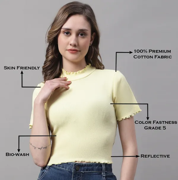 Yellow_Cotton_Rib_Turtle_Neck_Short_Sleeve_Crop_Top_For_Women